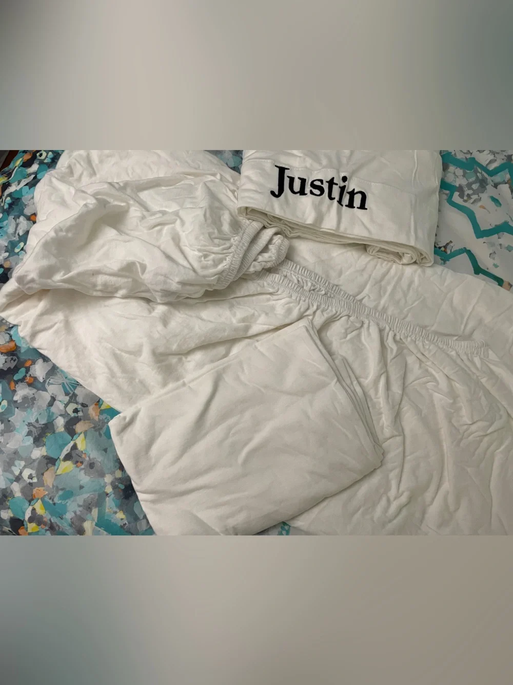NEW Pottery Barn Dorm college White Embroidered “Justin” Sheet 3pcs Set Twin